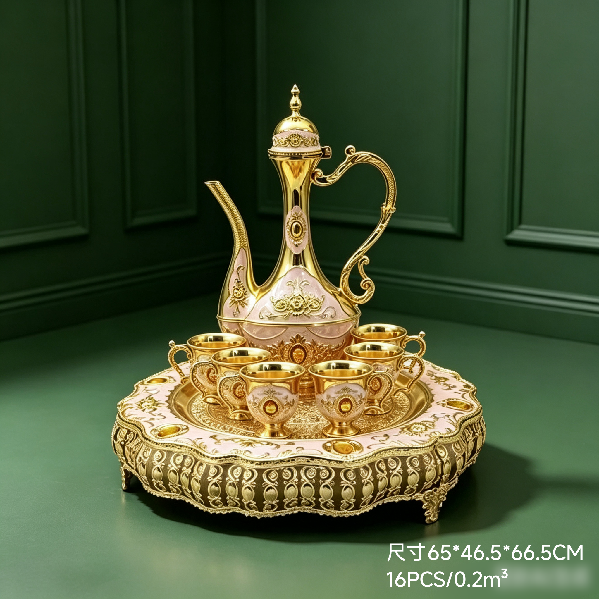 Large flat wine vessel and high plate