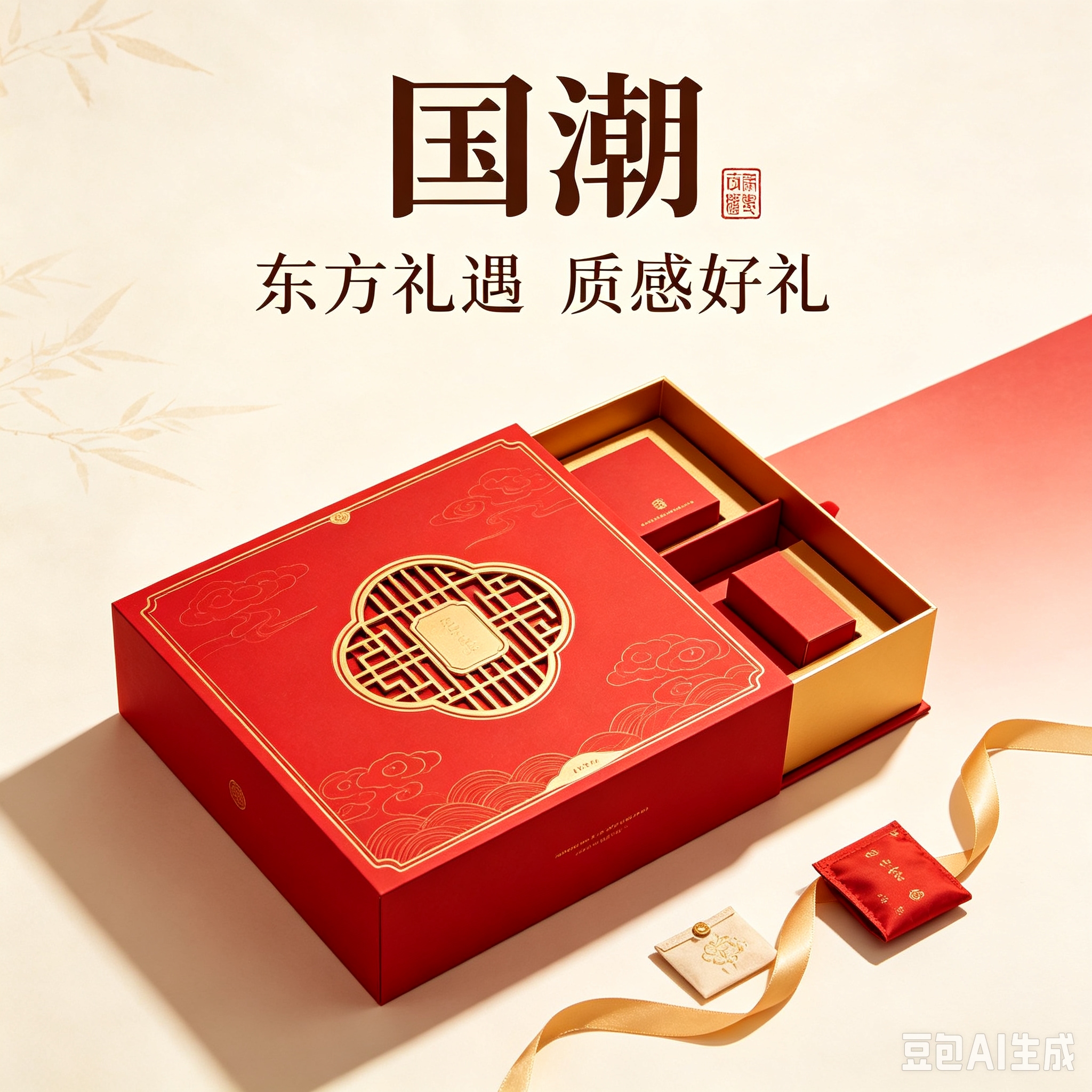 Red national trend gift box, Oriental encounter, quality gift, festival wrapping paper, hand-held takeout bag, paper mooncake gift box, exquisite packaging design 01