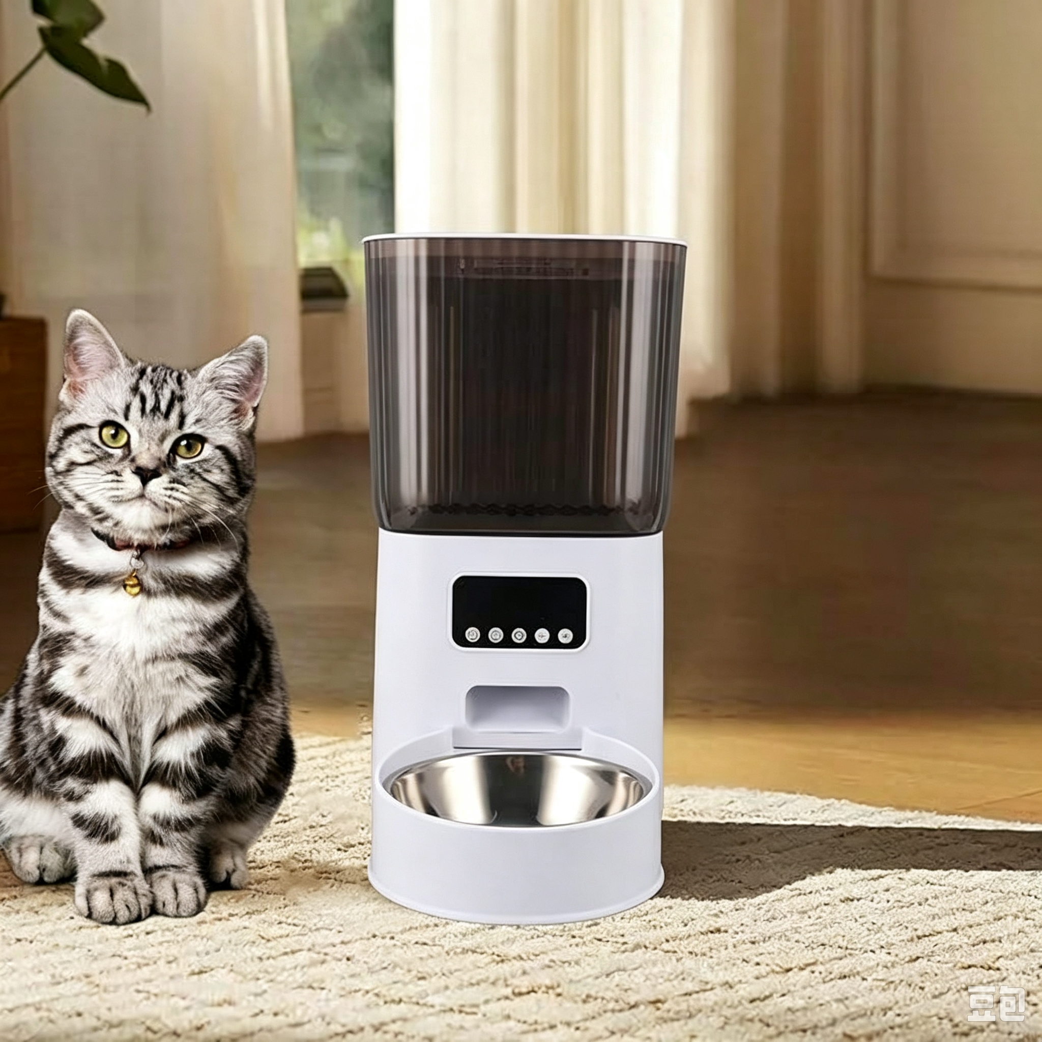 Smart 5L automatic pet feeder, portable stainless steel feeder with camera, suitable for camping and real-time video monitoring