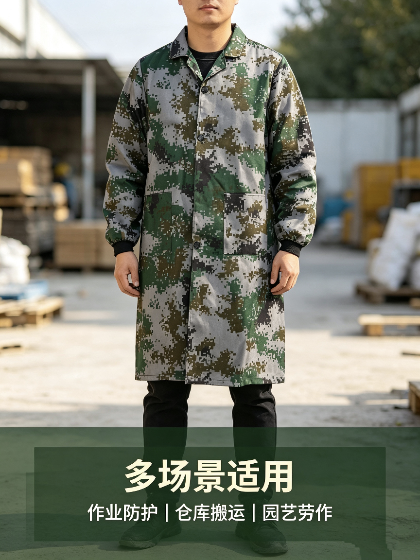 Digital camouflage labor protection coat, long work clothes, men's workshop moving dust-proof cover, wear-resistant and dirt-resistant long-sleeved protective work clothes, camouflage labor protection coat, long work clothes, dust-proof moving, wear-resistant cover, men detail image 5