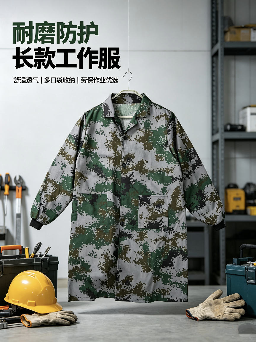 Digital camouflage labor protection coat, long work clothes, men's workshop moving dust-proof cover, wear-resistant and dirt-resistant long-sleeved protective work clothes, camouflage labor protection coat, long work clothes, dust-proof moving, wear-resistant cover, men detail image 2