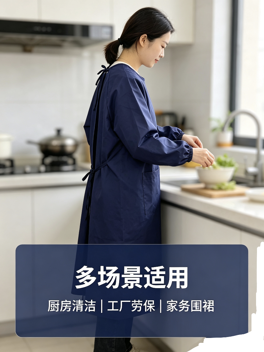 Adult waterproof and oil-proof long-sleeved cover-up with elastic cuffs on the back, factory workshop, kitchen, household cleaning, labor protection, dust-proof and protective work clothes detail image 5