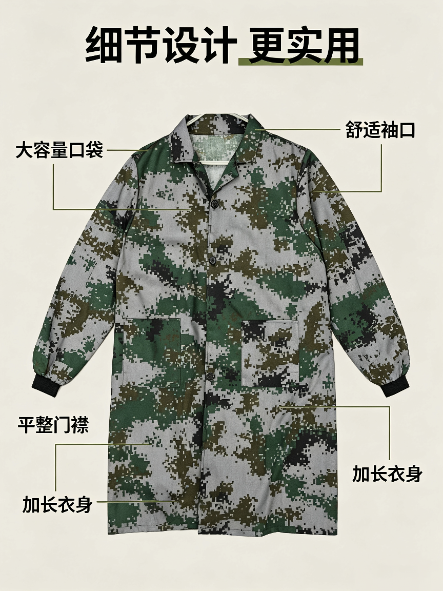 Digital camouflage labor protection coat, long work clothes, men's workshop moving dust-proof cover, wear-resistant and dirt-resistant long-sleeved protective work clothes, camouflage labor protection coat, long work clothes, dust-proof moving, wear-resistant cover, men detail image 4