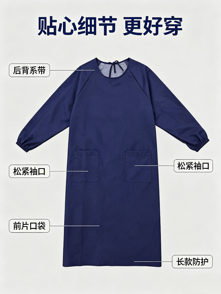 Adult waterproof and oil-proof long-sleeved cover-up with elastic cuffs on the back, factory workshop, kitchen, household cleaning, labor protection, dust-proof and protective work clothes detail image 4