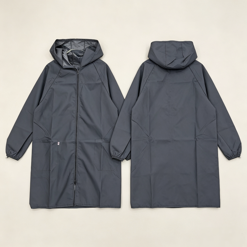 Adult dark grey hooded waterproof cover with zipper, household oil-proof work clothes, large pockets, wear-resistant and dust-proof, household work and labor protection jacket. Dark grey hooded waterproof cover, adult zipper household work clothes, wear-resistant and oil-proof labor protection Item Picture