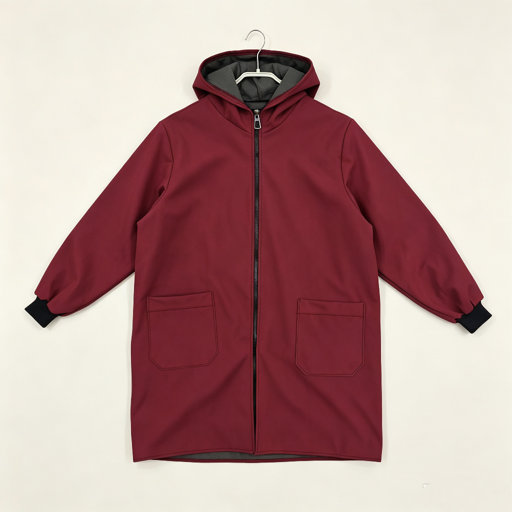 Autumn and winter adult fleece hooded waterproof cover, wine red oil-proof, household chores, dirt-resistant work clothes, zipper large pockets, warm, dust-proof, labor protection coat, wine red fleece hooded cover, waterproof and oil-proof, household chores Specification image