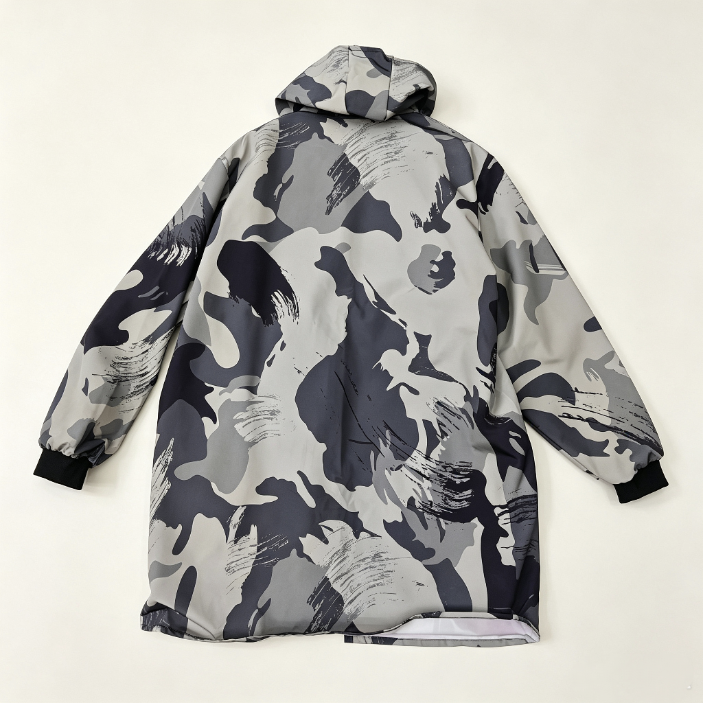 Adult gray and black camouflage hooded waterproof cover, zipper style household oil-proof work clothes, large pockets, wear-resistant and dust-proof, household work labor protection coat, gray and black camouflage hooded waterproof cover, adult zipper household work clothes, wear-resistant and oil-proof details Picture