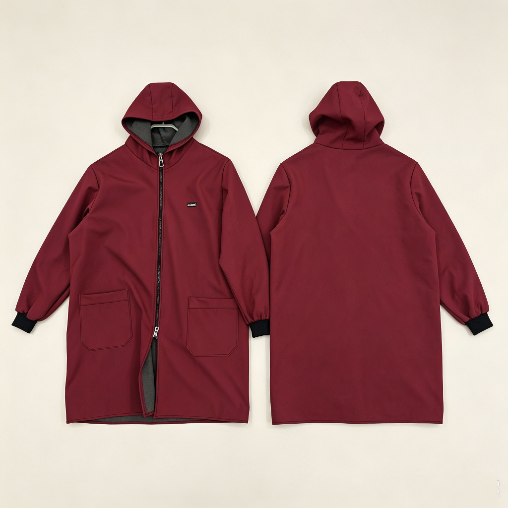 Autumn and winter adult fleece hooded waterproof cover, wine red oil-proof, household chores, dirt-resistant work clothes, zipper large pockets, warm, dust-proof, labor protection coat, wine red fleece hooded cover, waterproof and oil-proof, household chores detail image 5