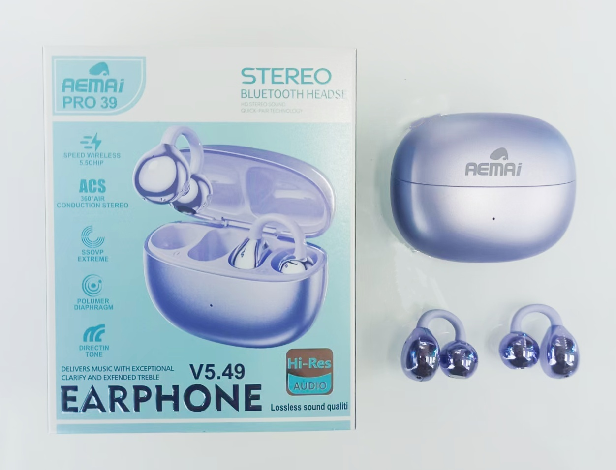 AEMAi-PRO39 wireless Bluetooth Headphones, in-ear purple headphones, sports headphones, bone conduction