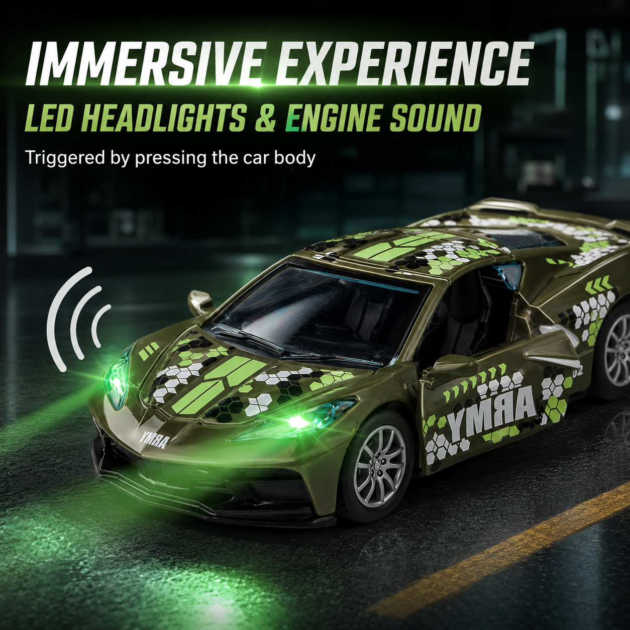 1:32 alloy car C8 with camouflage, door opening, rebound, lighting, music, as a gift for collection Application Scenario