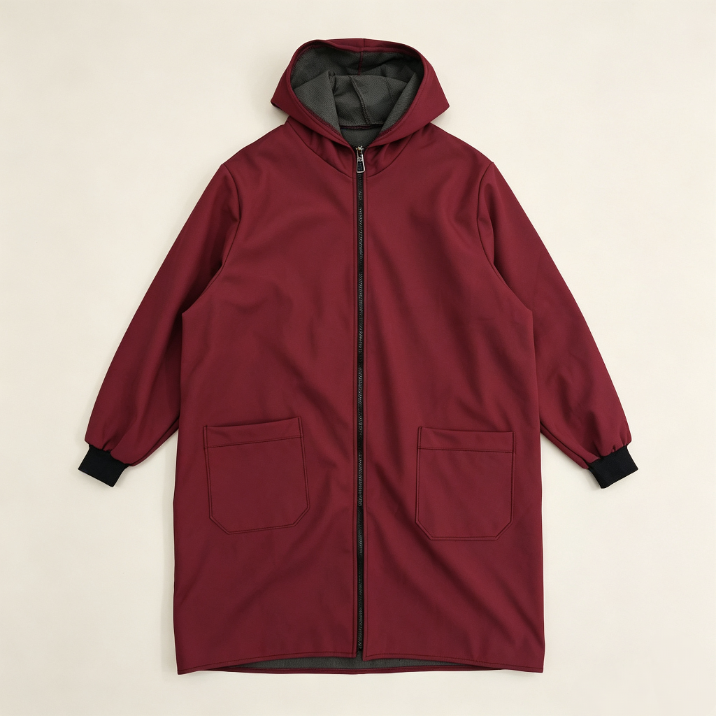 Autumn and winter adult fleece hooded waterproof cover, wine red oil-proof, household chores, dirt-resistant work clothes, zipper large pockets, warm, dust-proof, labor protection coat, wine red fleece hooded cover, waterproof and oil-proof, household chores