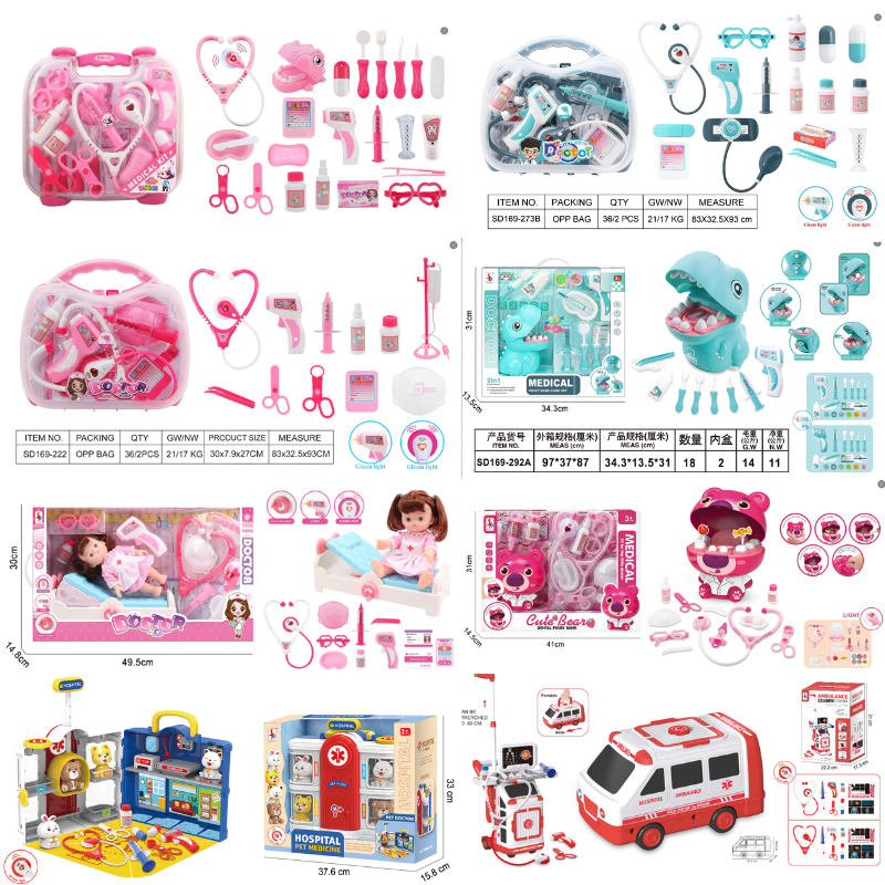 Niños sobre el juego del juguete médico de la familia muchos colorea la maleta del instrumento de simulación con la bata quirúrgica del koala del peluche modelo de la medicina juguetes del juego de rol de los niños Specification image