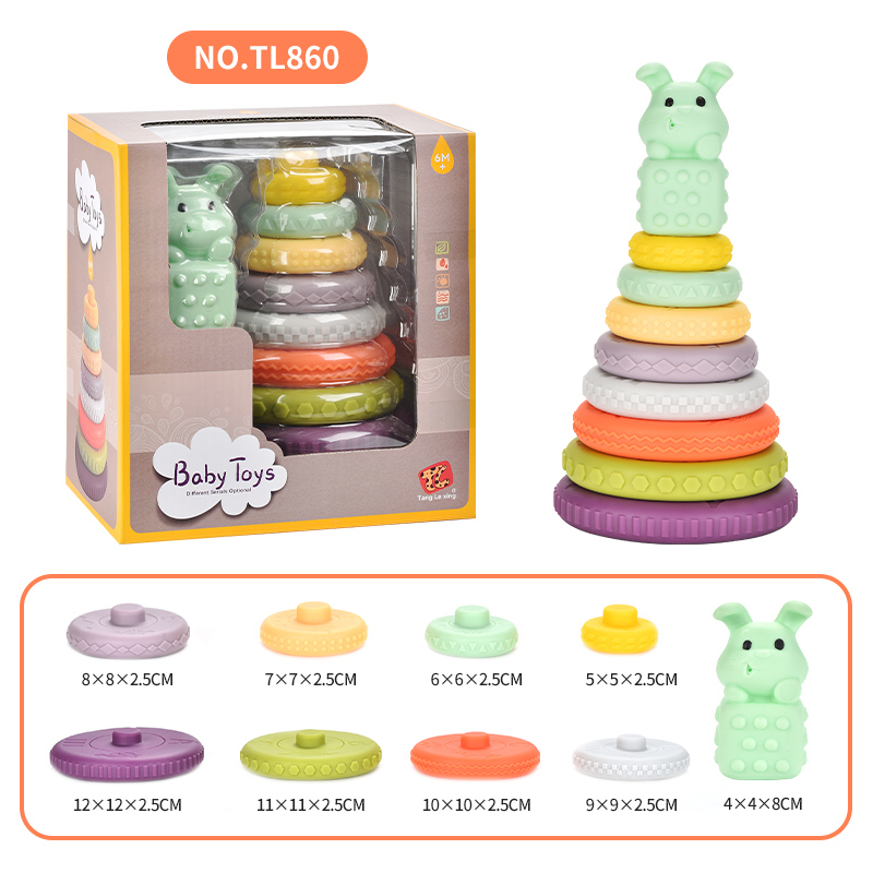 TE06790 niños conejo arco iris apilamiento juego virola juguetes para bebés y niños educación temprana color cognición apilamiento anillo bebé agarrar puzzle juguetes caja de regalo