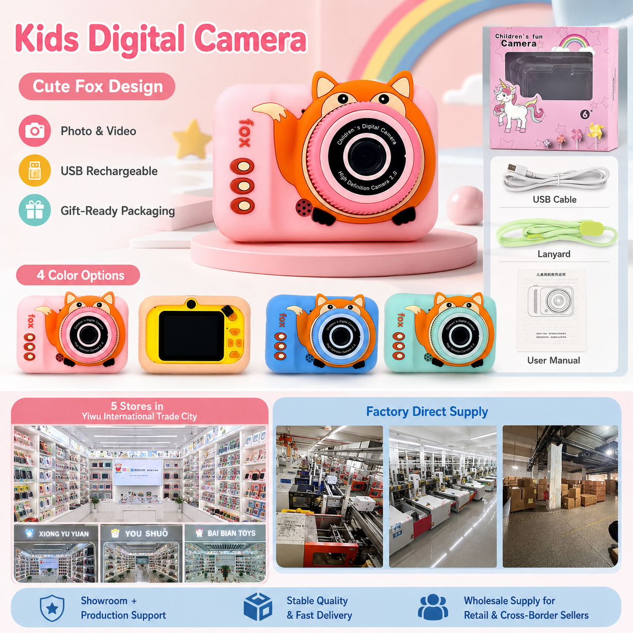 Comercio exterior estilo de venta caliente Q3 fox kids small camera puede mezclar colores Application Scenario