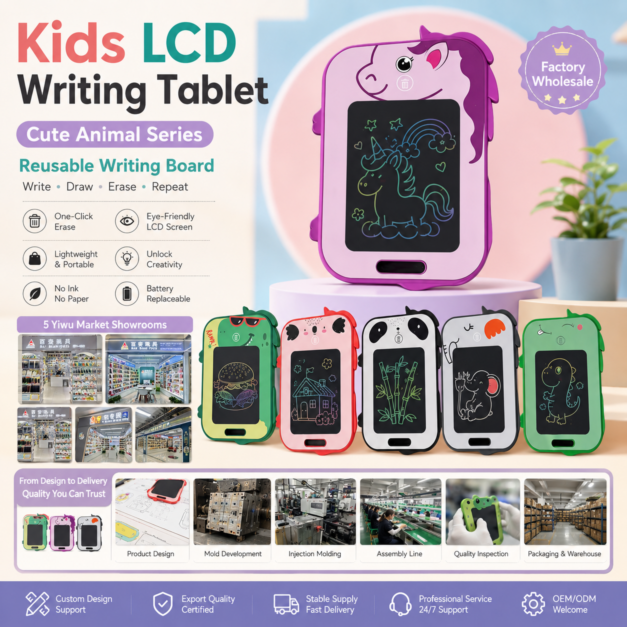 BB6519C Cartoon LCD handwriting board, color LED writing board, children's electronic drawing board Specification image