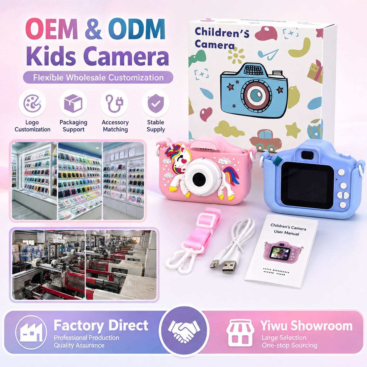 Comercio exterior venta caliente estilo unicornio niños pequeña cámara puede mezclar colores Specification image