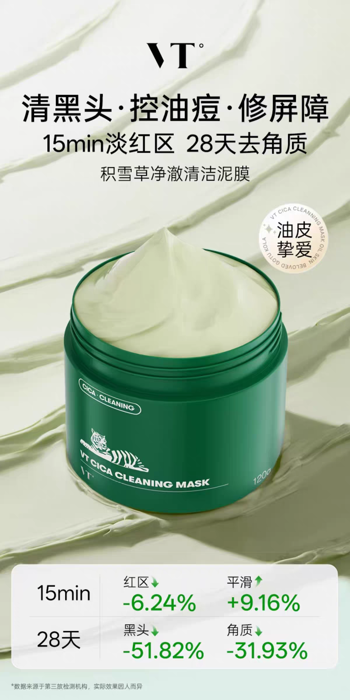 VT Tiger Cleansing Mask 120g VT Vedi Centella Asiatica Cleansing Mask Apply mud Mask to soothe, hydrate, moisturize, control oil and smooth the skin. Application type detail image 1