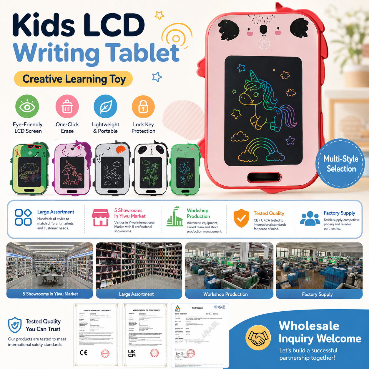 BB6519C cartoon LCD handwriter color LED tablet de dibujo electrónico para niños