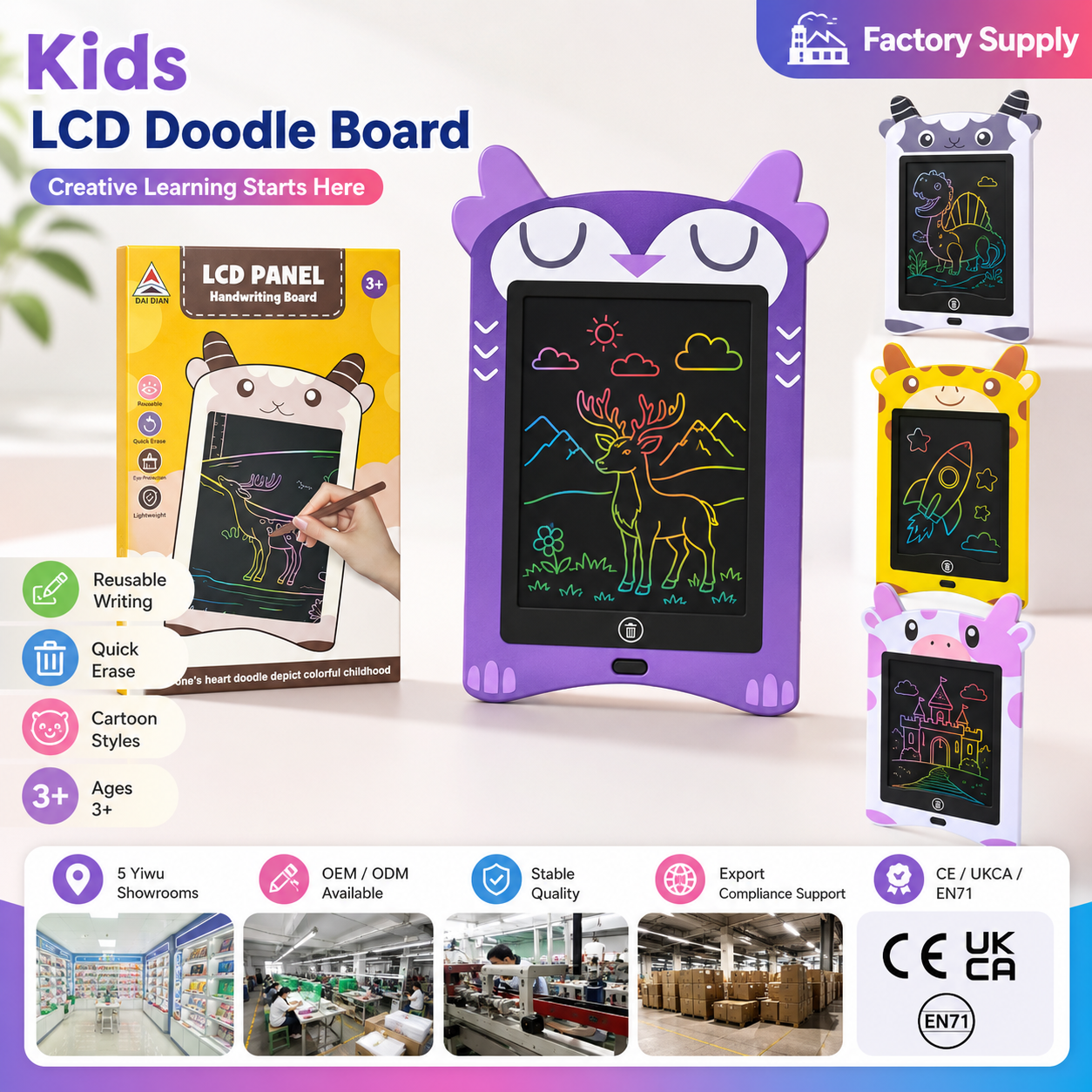 BB9011C fábrica de suministro directo LED color cartoon LCD panel de dibujo para niños juguetes de graffiti creativos details Picture