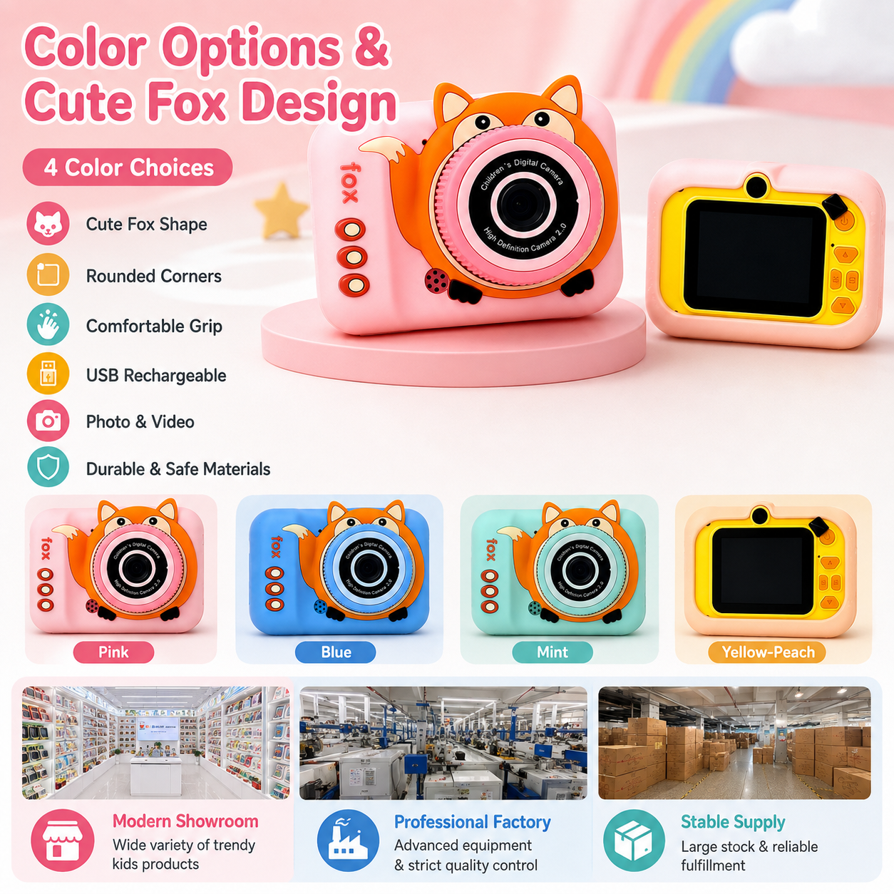Comercio exterior estilo de venta caliente Q3 fox kids small camera puede mezclar colores Item Picture