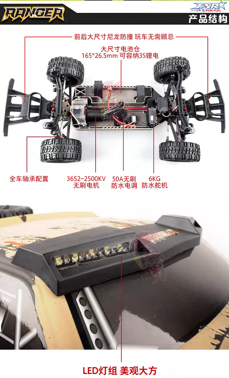 Flying God Freedom Hero 1/10 Brushless Desert Rally off-road Short Truck Professional RC high-speed remote control model car, large foot four-wheel drive, adult brushless racing detail image 5