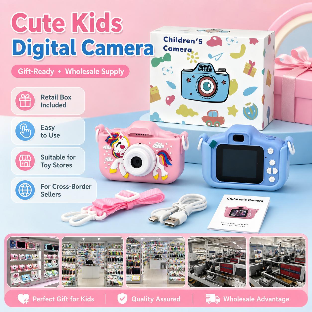 Comercio exterior venta caliente estilo unicornio niños pequeña cámara puede mezclar colores Item Picture