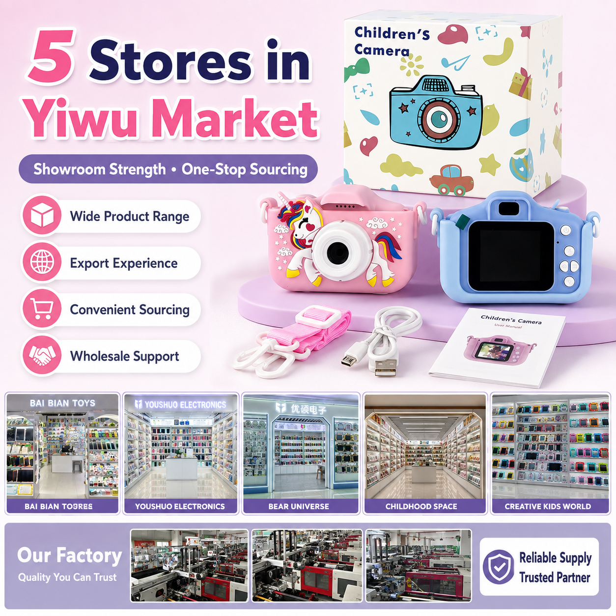 Comercio exterior venta caliente estilo unicornio niños pequeña cámara puede mezclar colores Application Scenario