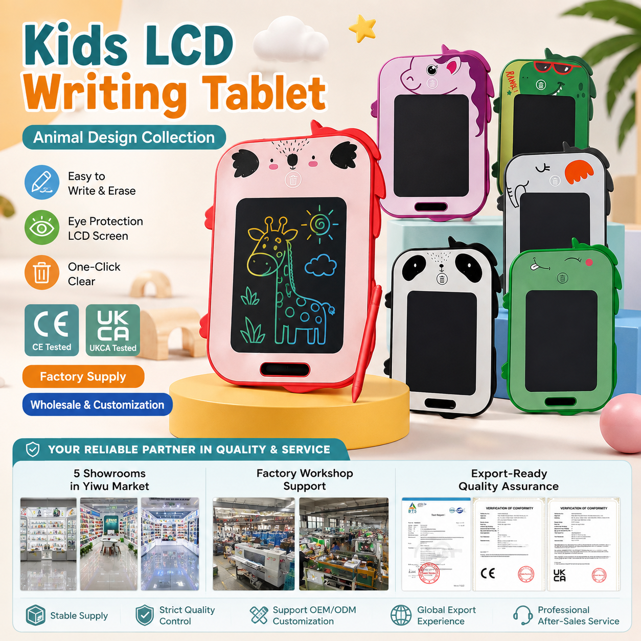 BB6519C Cartoon LCD handwriting board, color LED writing board, children's electronic drawing board Item Picture