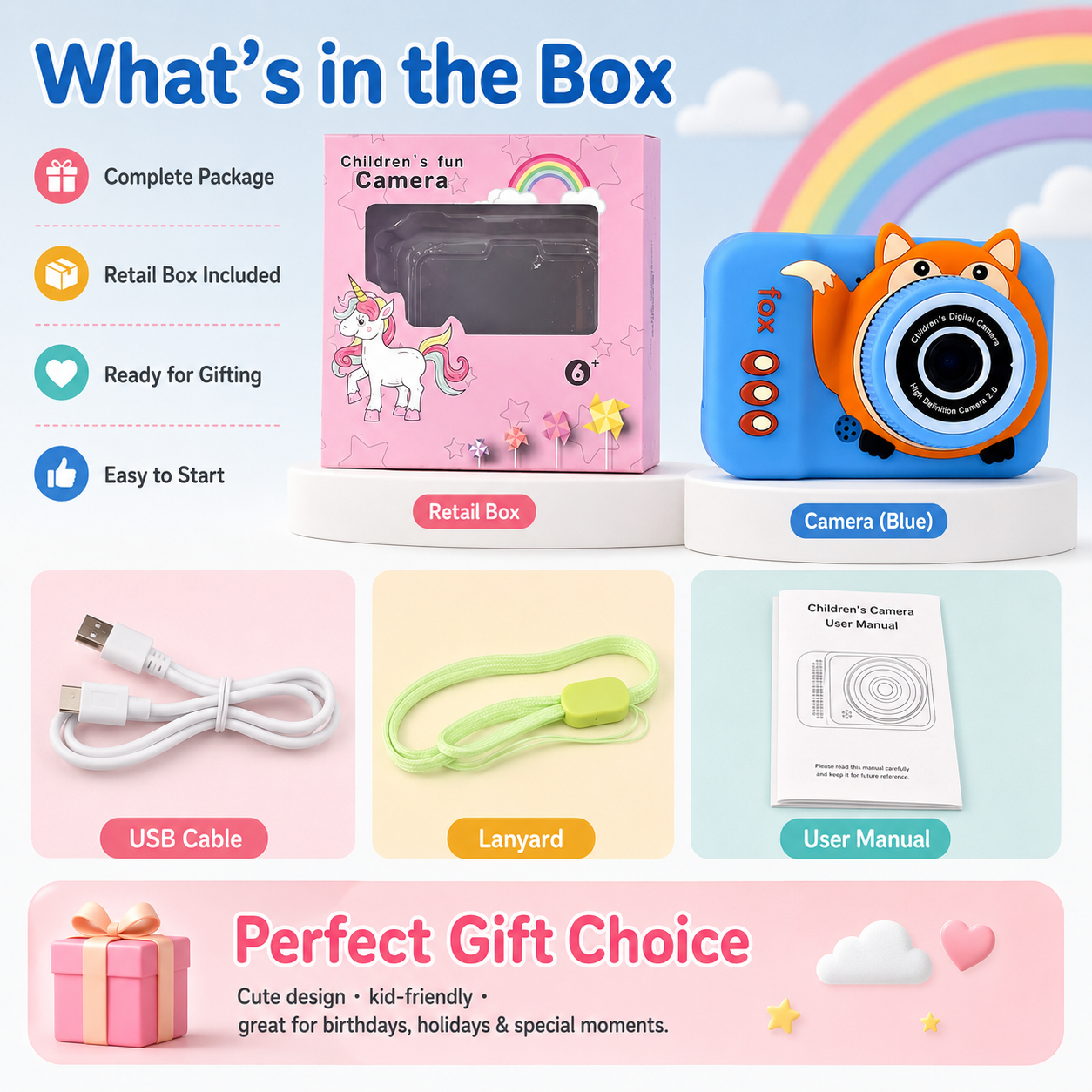 Comercio exterior estilo de venta caliente Q3 fox kids small camera puede mezclar colores Specification image