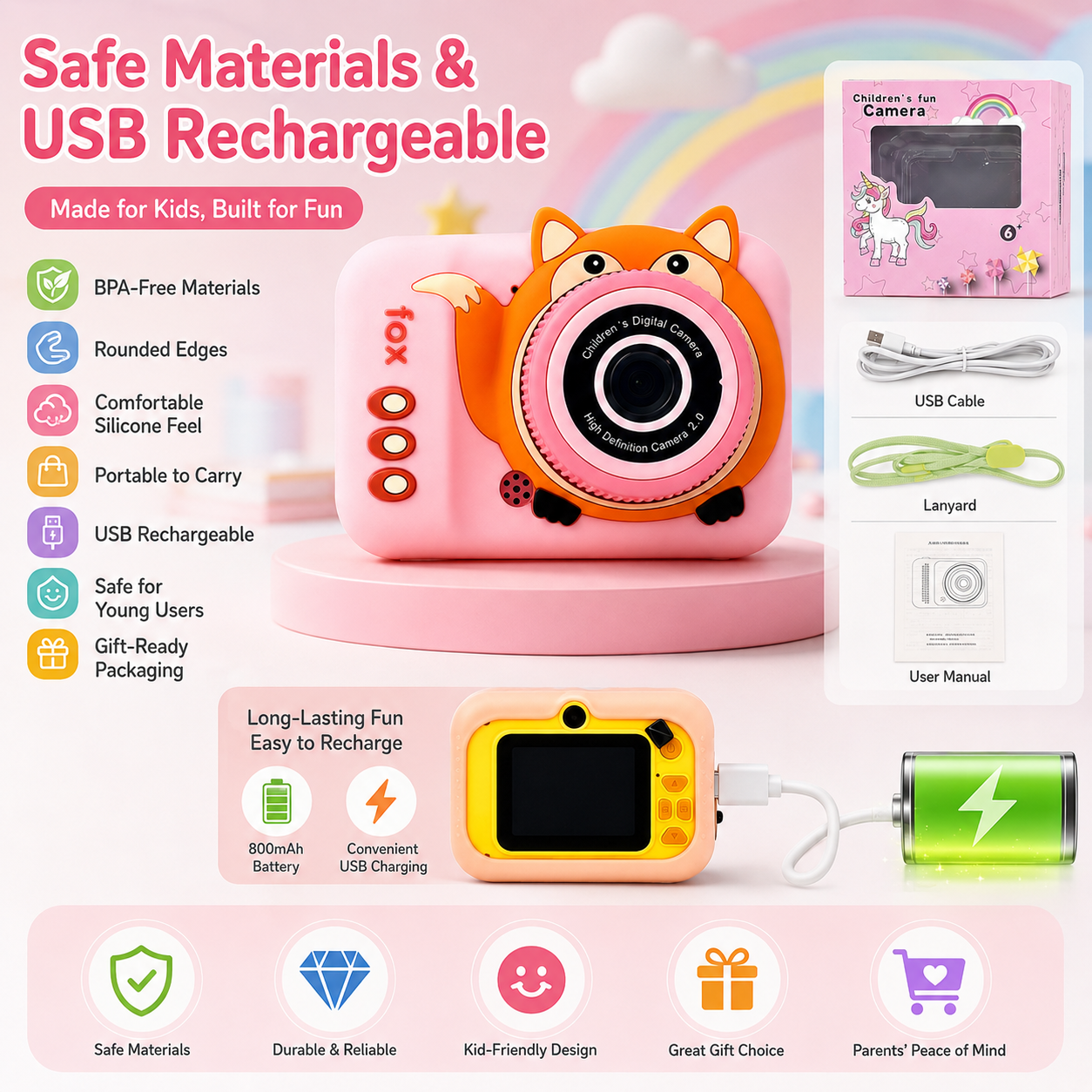Comercio exterior estilo de venta caliente Q3 fox kids small camera puede mezclar colores details Picture