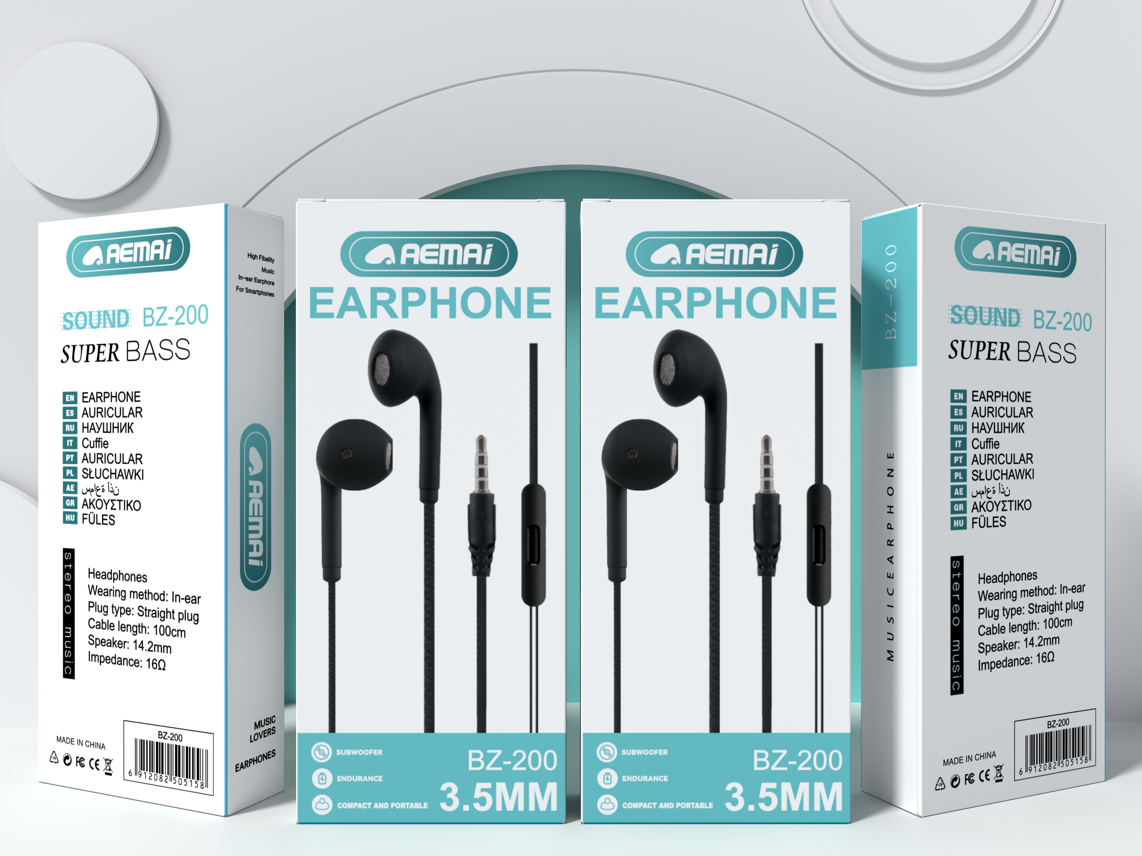 AEMAi-BZ200 wired headphones, black headphones, round jack headphones, 3.5mm