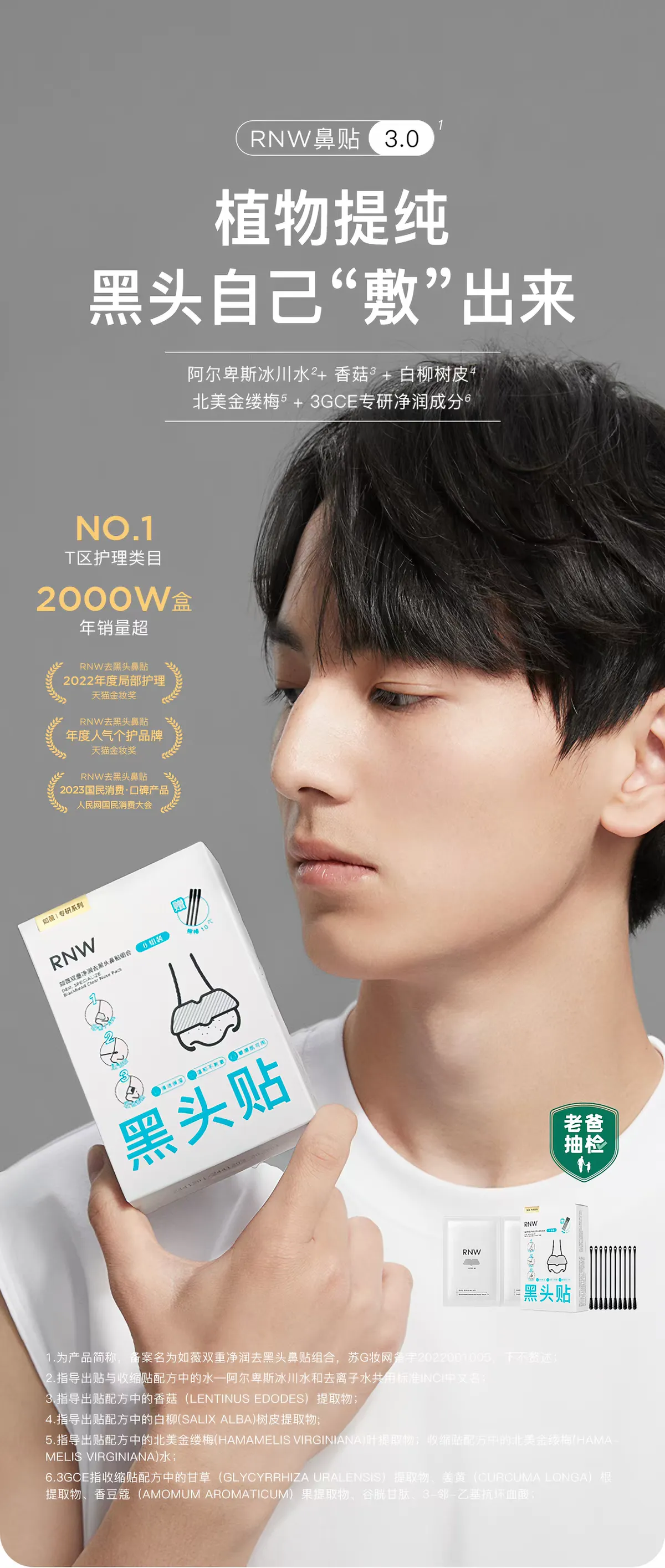 rnw Ruwei Double Moisturizing Blackhead Removal Nose Patch Set 6 sets for acne removal, cleansing and closing the mouth gently without irritation detail image 1