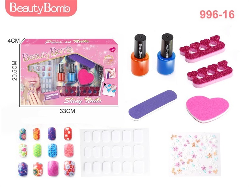TM07100 Children's Washable Nail Polish Manicure Set Finished Printed Wearable Nails Blank Nail plates Flower Stickers Manicure Tools Girls Beauty Gift Box