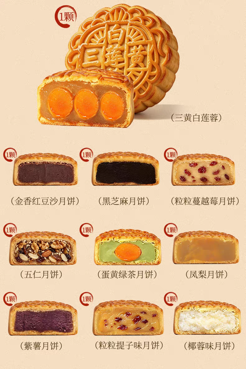 日威礼悦金秋中秋送礼中式糕点礼盒点心喜饼伴手礼广式台式苏式蛋黄莲蓉火腿月饼团购送礼多规格电商批发箱批量大下单请联系客服详情56