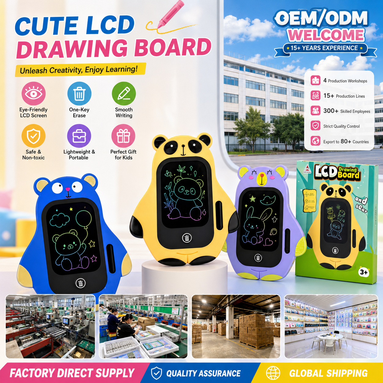 BB4502-1C fuente de fábrica suministro directo color dibujos animados forma animal LED LCD tablero de escritura