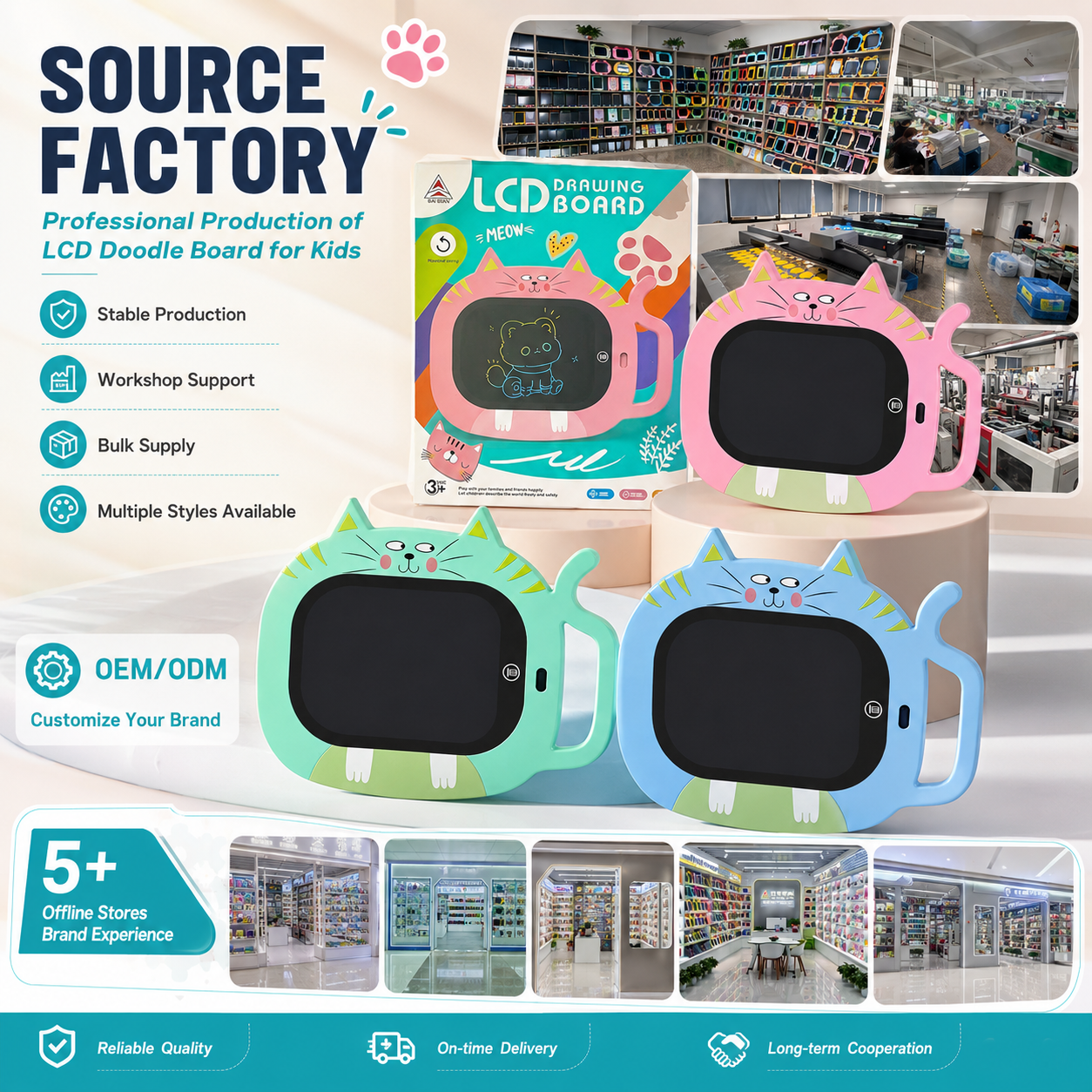 BB9020C factory direct supply color cat-shaped LED LCD handwriting board, creative children's electronic doodle board Specification image