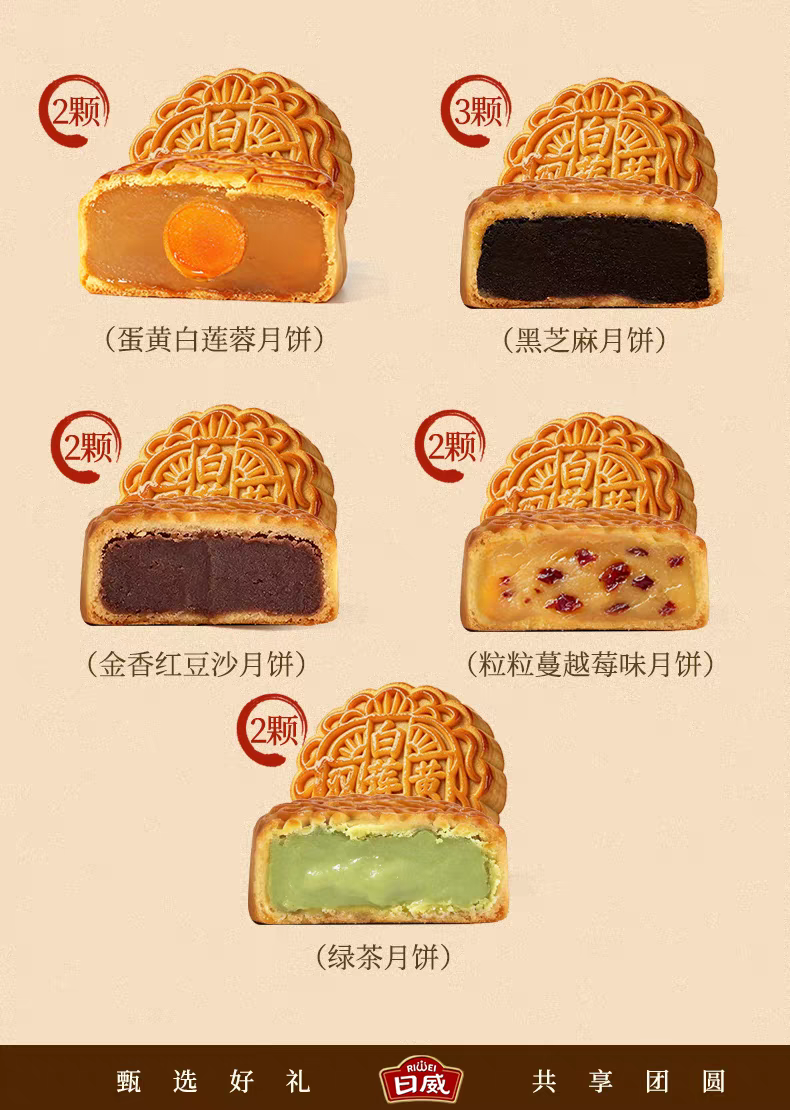 日威礼悦金秋中秋送礼中式糕点礼盒点心喜饼伴手礼广式台式苏式蛋黄莲蓉火腿月饼团购送礼多规格电商批发箱批量大下单请联系客服详情22