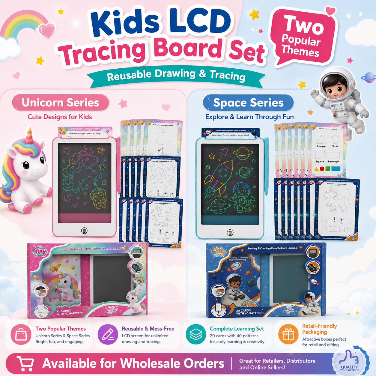 BB7503 rosa unicornio tema niños dibujo dibujos animados dibujo tablero set Item Picture