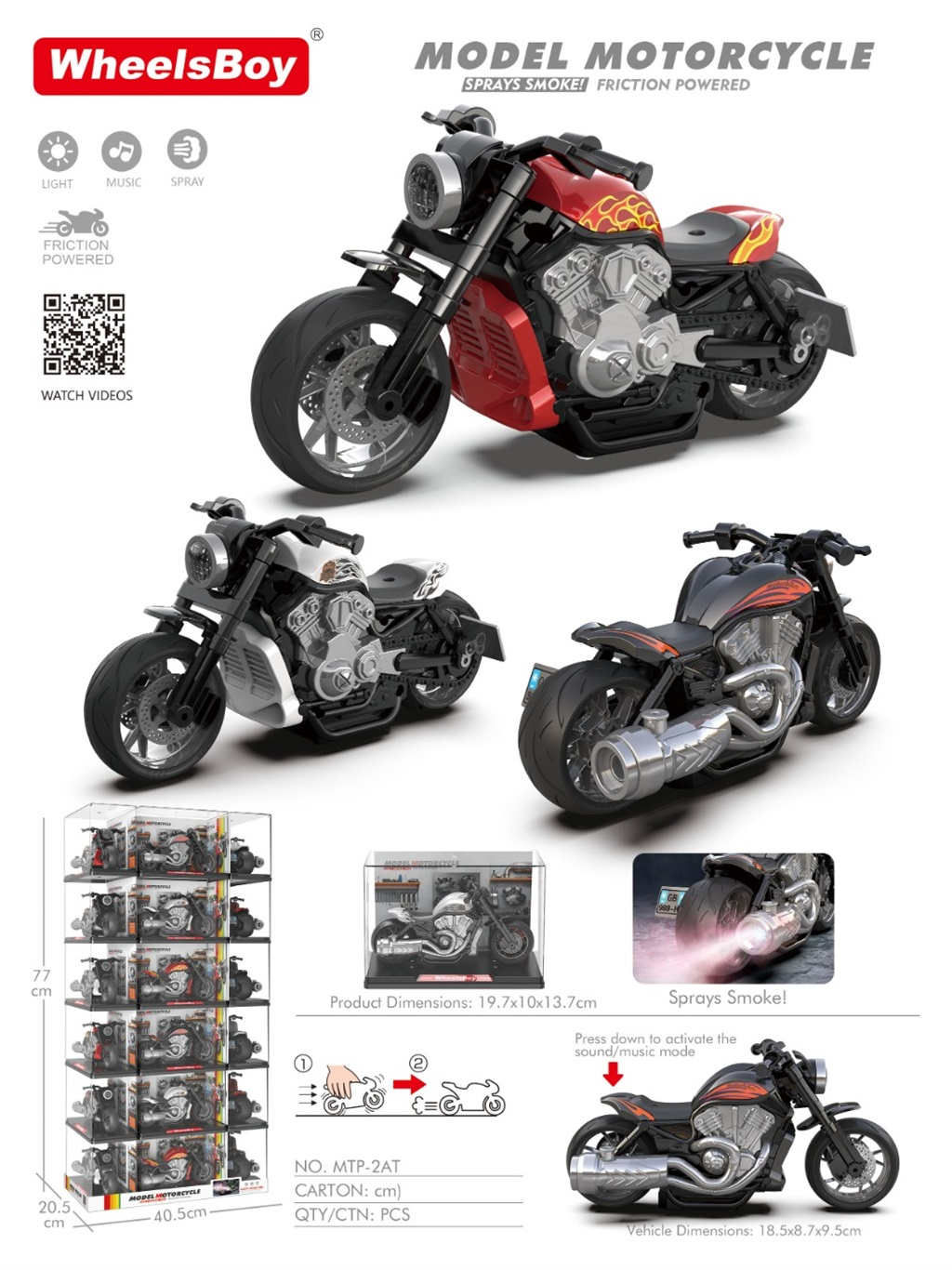 TM13450 inercia spray harley motocicleta juguete niños sonido y simulación de la luz modelo de la locomotora pieza de regalo caja de regalo