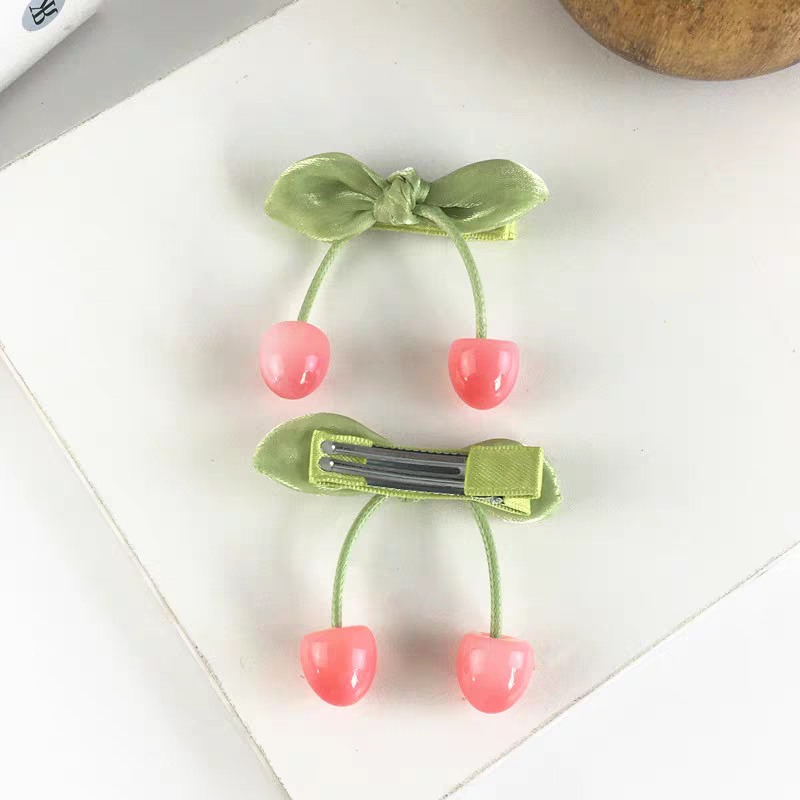 夏日粉嫩樱桃蝴蝶结儿童发夹发绳少女小清新可爱甜美少女心发圈艺梵饰品细节图