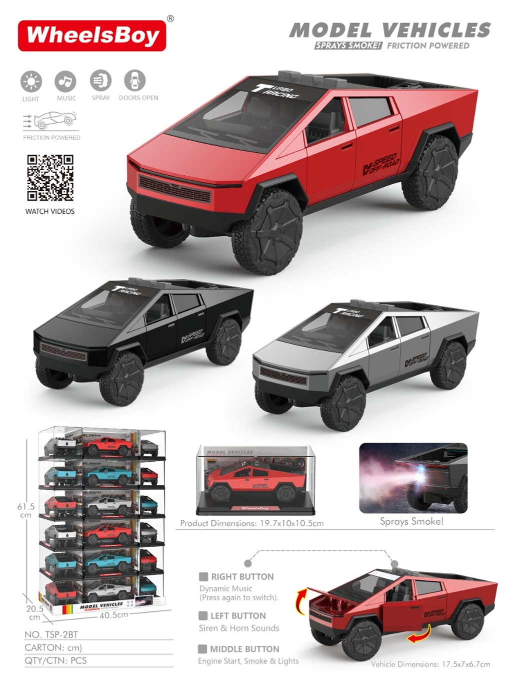 TM13450 niños cyberpickup inercia coche de juguete sonido y luz spray puede abrir la puerta coche fuera de carretera niño modelo de simulación regalo