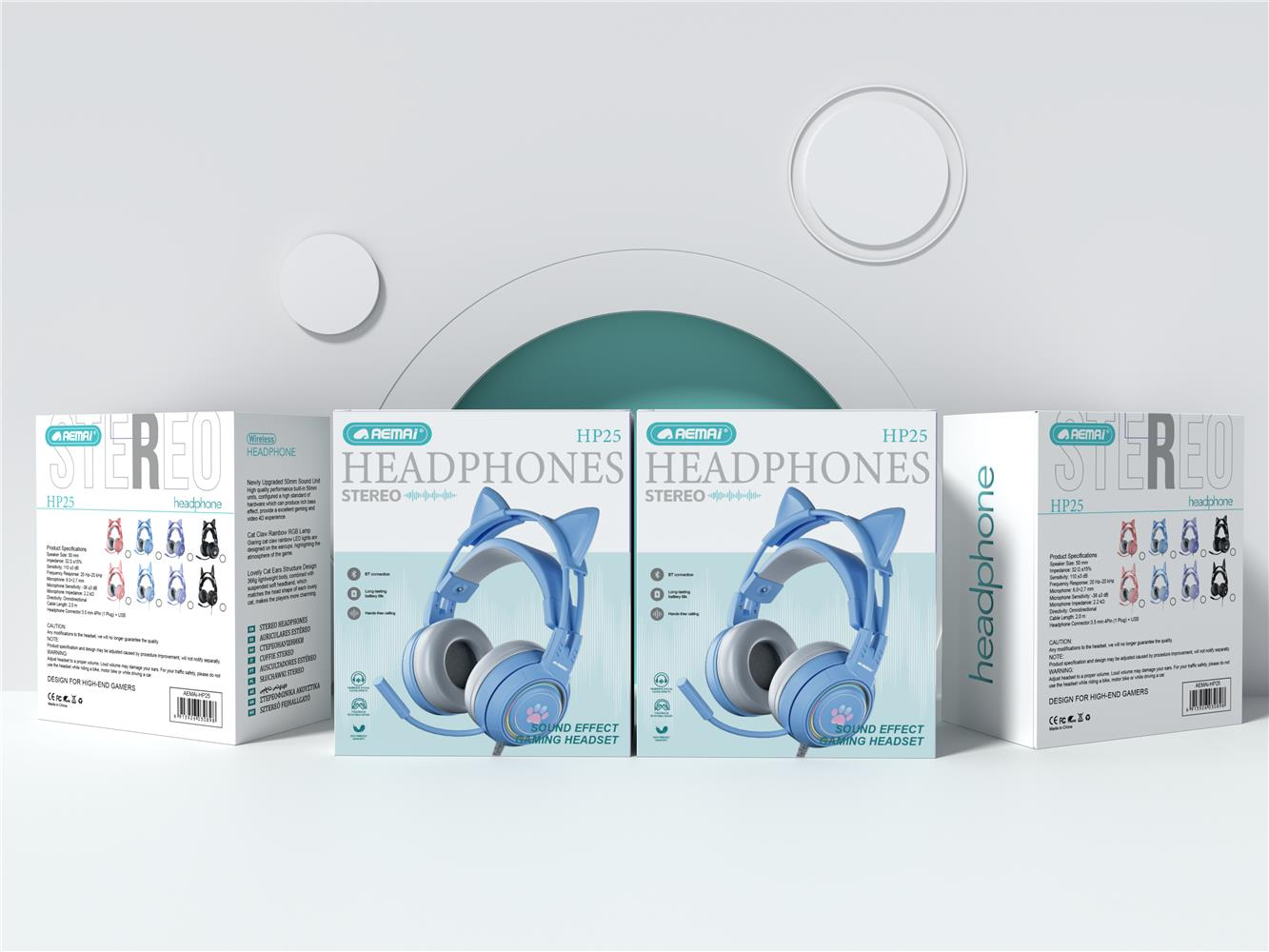 The AEMAi-HP25 over-ear headphones are blue cat-ear gaming headphones that are comfortable to wear and suitable for various scenarios