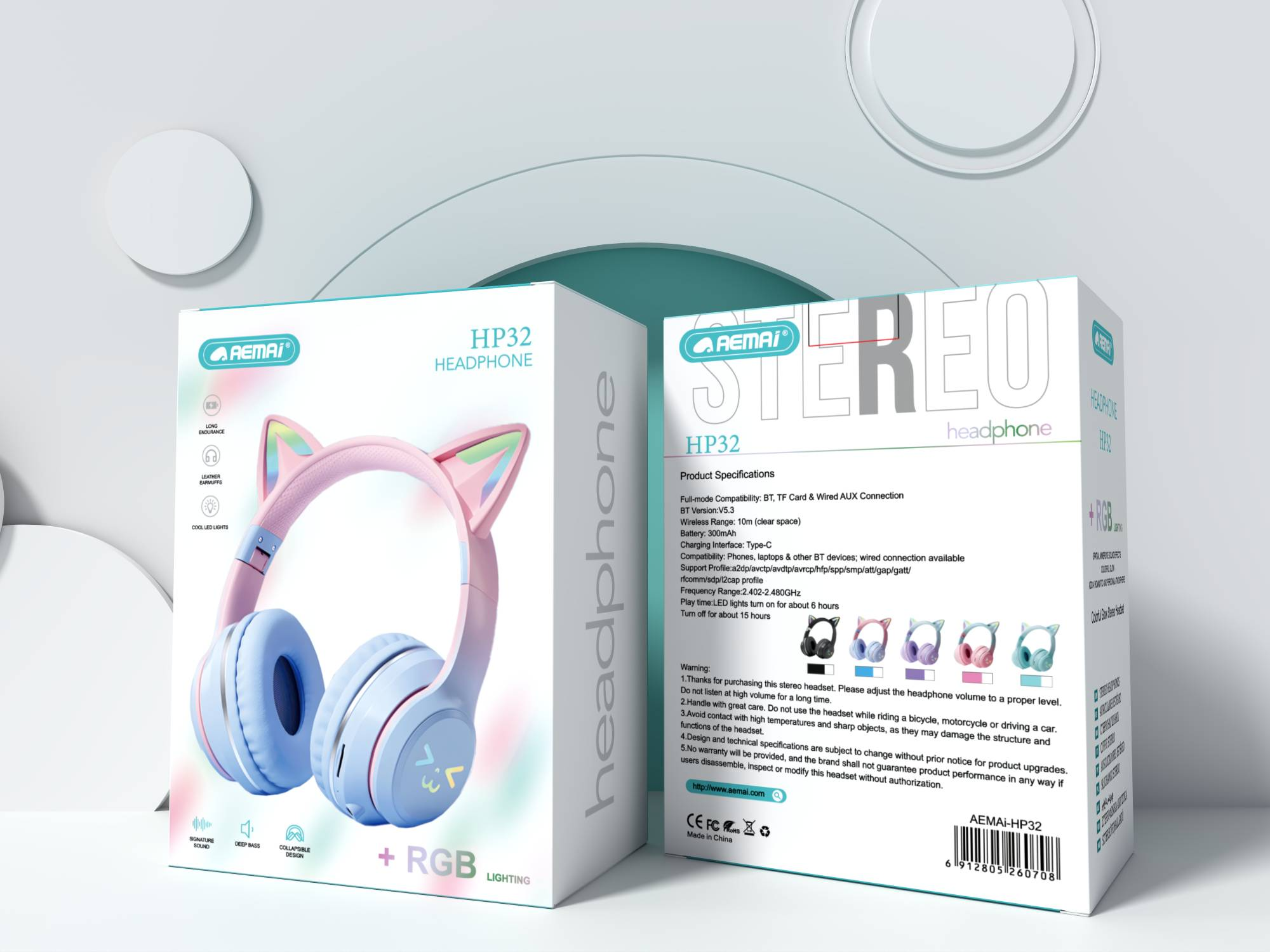 The AEMAi-HP32 over-ear Bluetooth headphones have cute cat ears