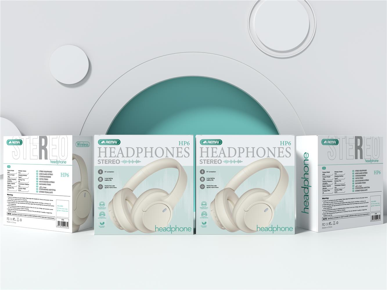 The AEMAi-HP6 over-ear Bluetooth headphones are classic and fashionable in a beige color