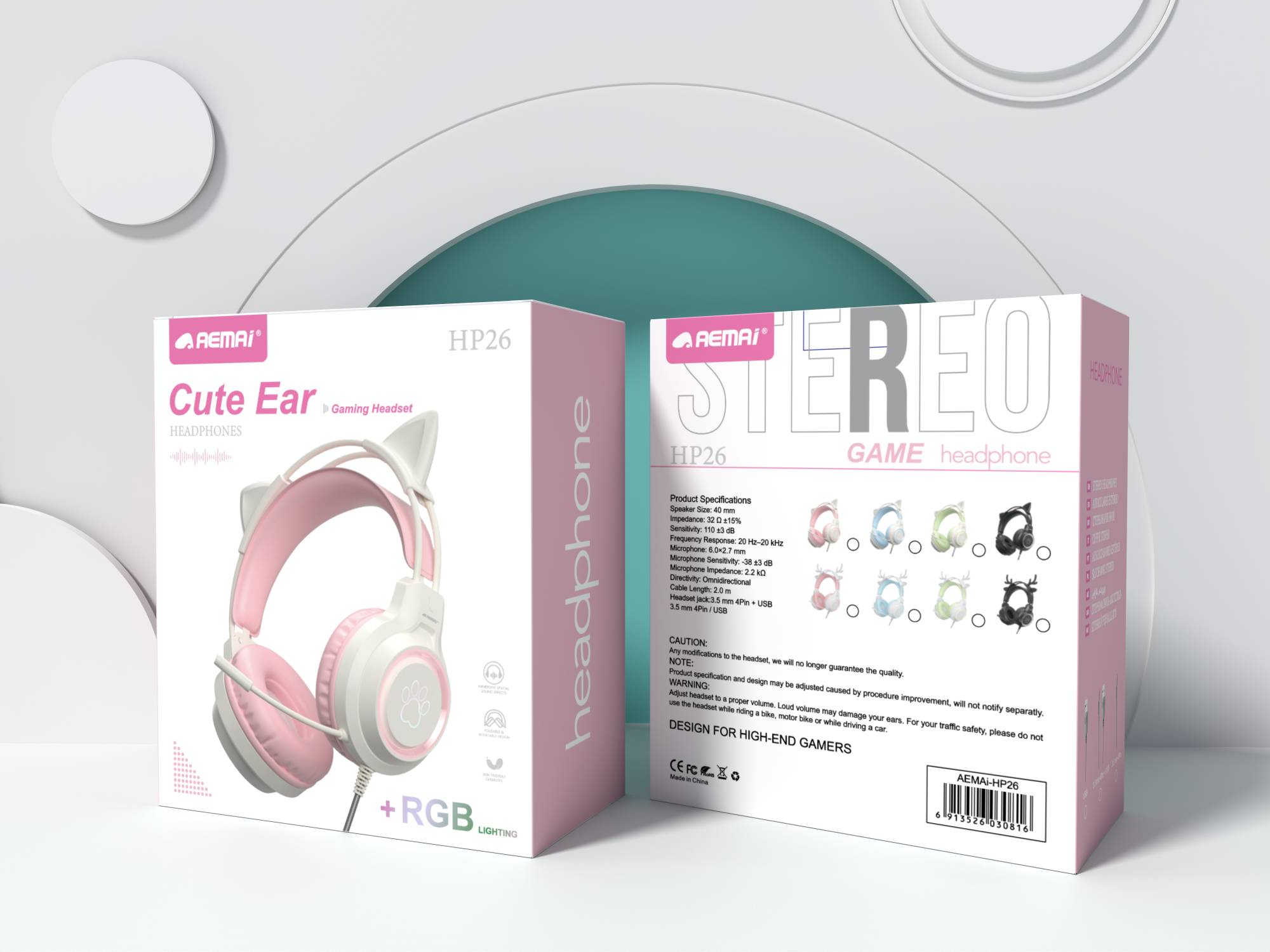 AEMAi-HP26 Over-ear Headphones, cat-ear cute gaming headphones, plug-in headphones