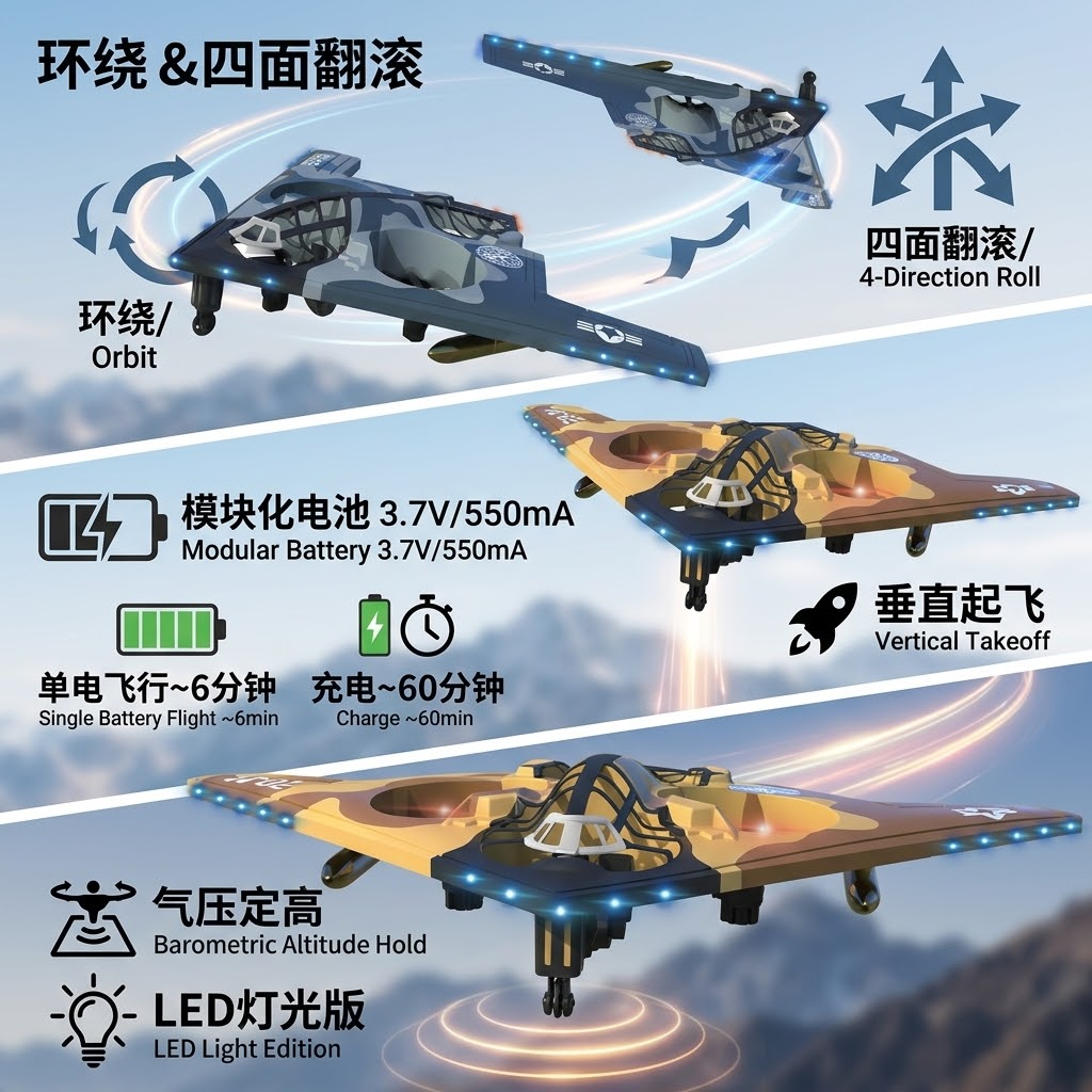 Dream Flight Family: Starry Night Remote-controlled Aircraft - Three Sets of Pterodactyl, Butterfly, Pegasus, and Hovering Drone Toy Sets Specification image