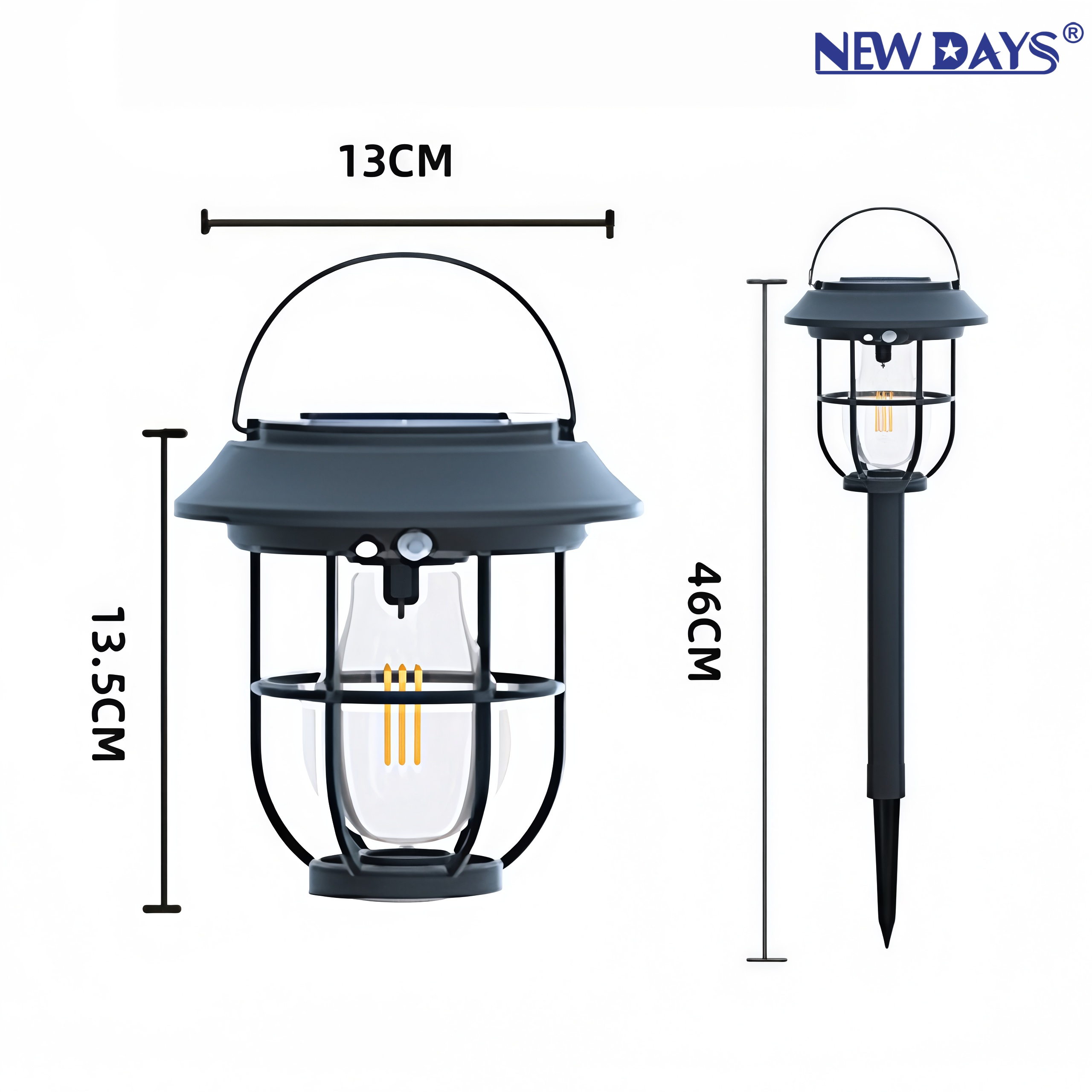 NEWDAYS brand's new cross-border human-sensing rechargeable solar lamps, outdoor waterproof garden lamps, portable tungsten filament lamps and camping atmosphere lamps