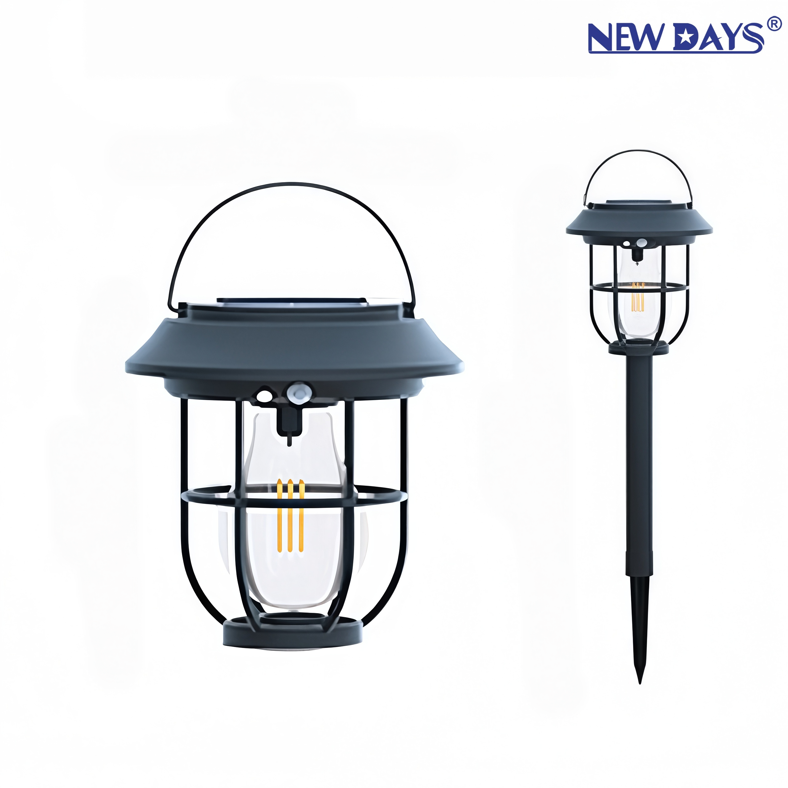 NEWDAYS brand's new cross-border human-sensing rechargeable solar lamps, outdoor waterproof garden lamps, portable tungsten filament lamps and camping atmosphere lamps Item Picture