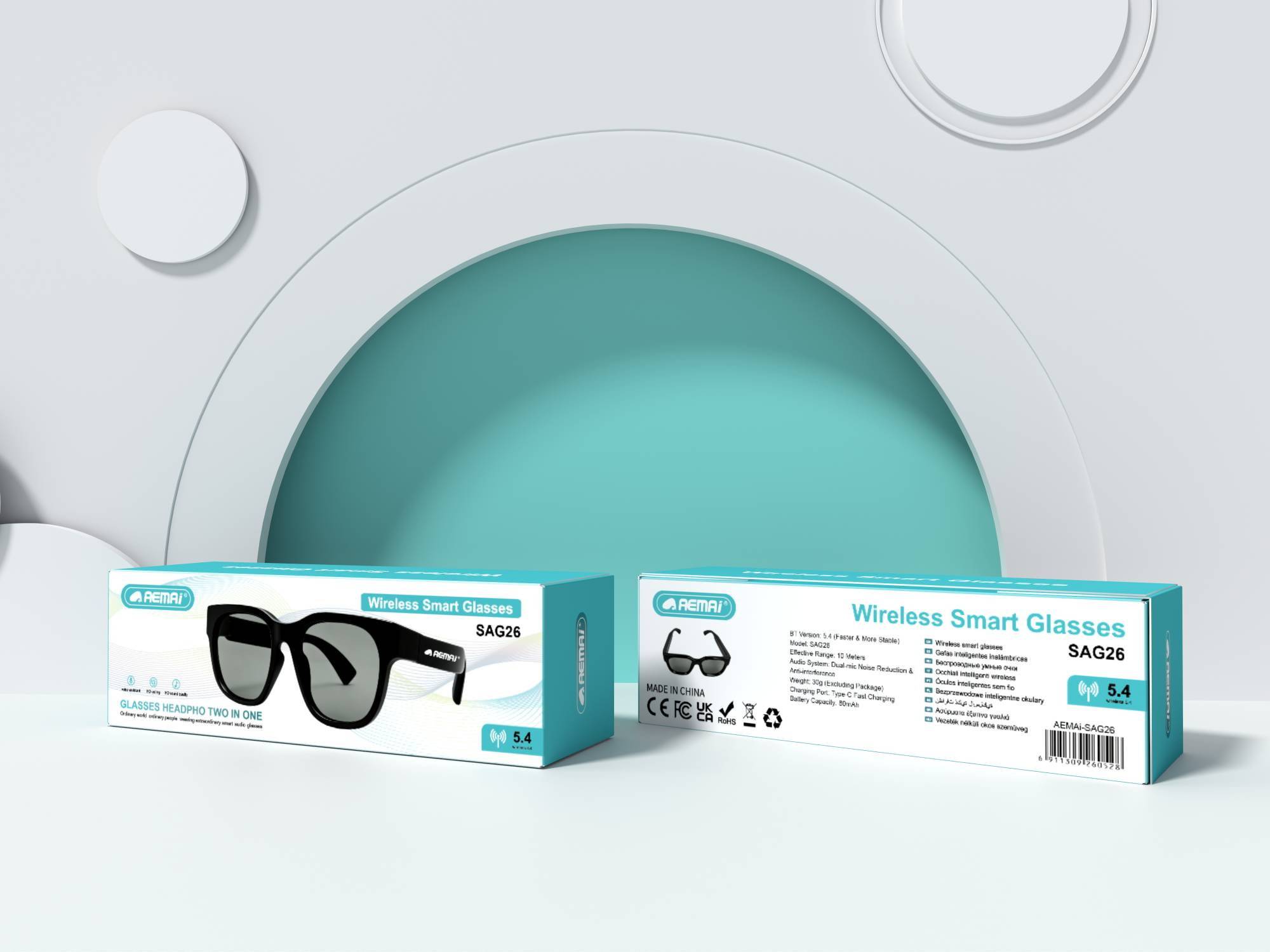The AEMAi-SAG26 multi-functional smart translation glasses feature AI voice recognition and high-definition display, compatible with multiple devices