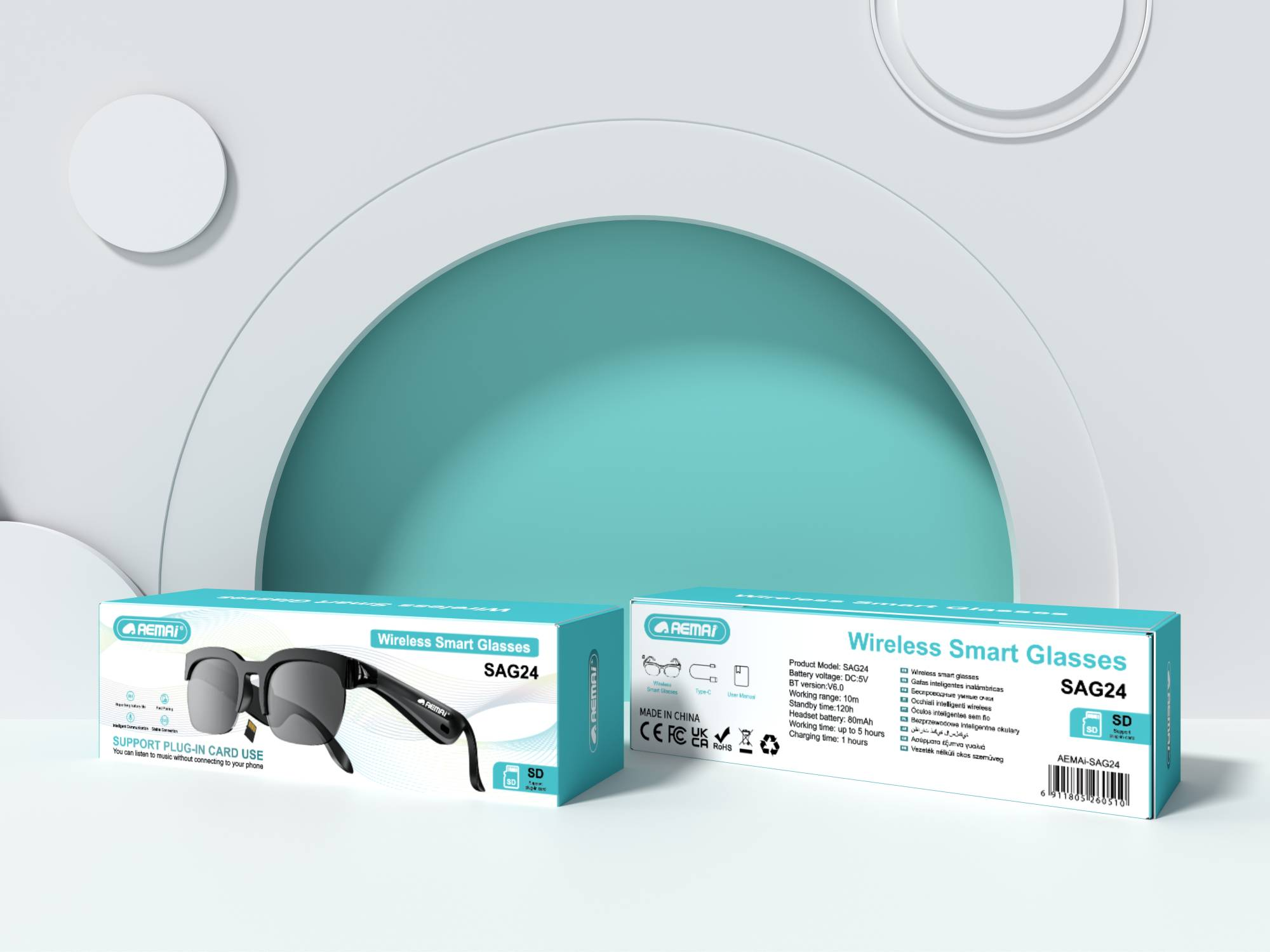The AEMAi-SAG24 multi-functional smart translation glasses feature AI voice recognition and high-definition display, compatible with multiple devices